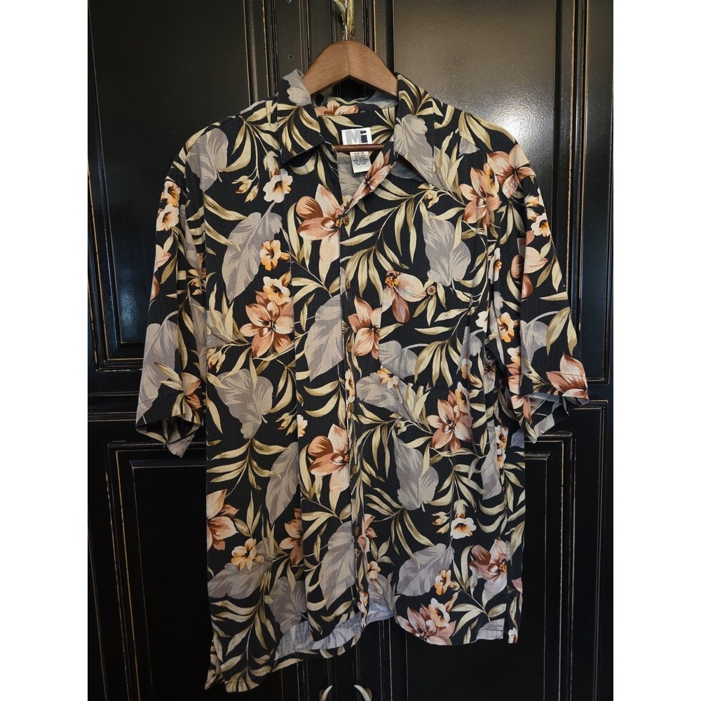 Modern Images 100% Silk Hawaiian Shirt,  XL, SL Button Up,  Floral,  Beach,Vac